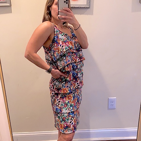 Kenneth Cole Tiered Ruffe Floral Mini Dress Size 8 - Picture 2 of 12